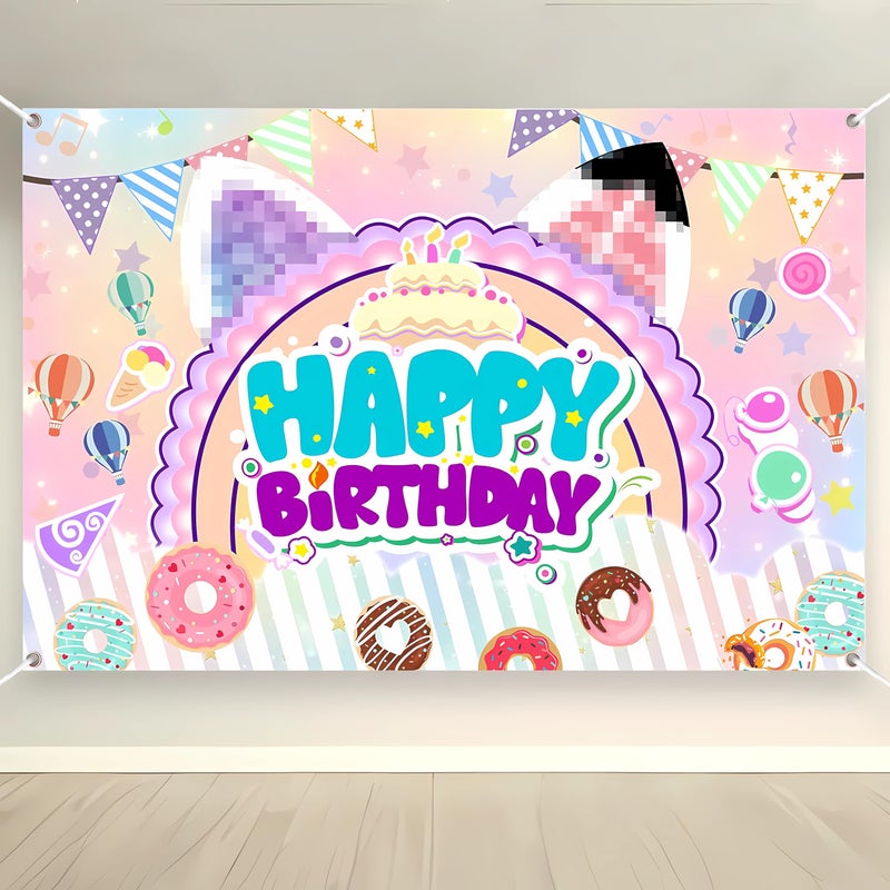 Pretyps Cute Cartoon Cat Theme Backdrop for Kids Birthday Party Decorations - Durable Photo Booth Banner Props, Party Supplies Background (39x59 inches / 100x150 cm) - Image 1