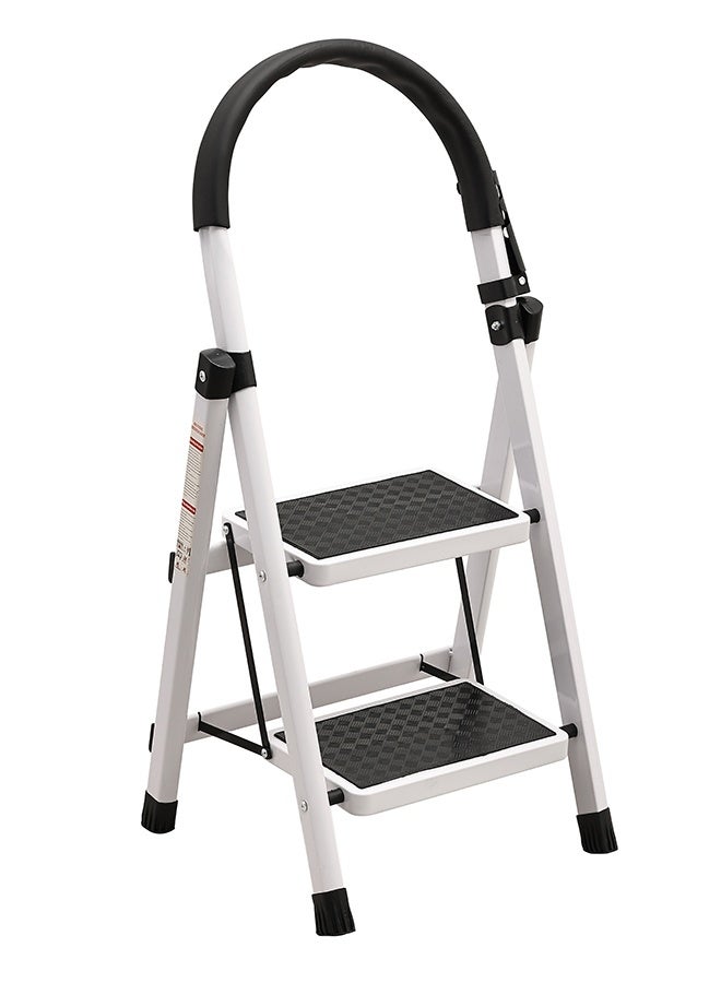 LAWAZIM Pro7 2-Step Folding Ladder With Tools Hanger - White - 120kg Load Capacity Step Stool with Convenient Handgrip, Tools Holder Rack, Anti-Slip Pedals - Multi-Use Ladder for Kitchen & Household - Image 2