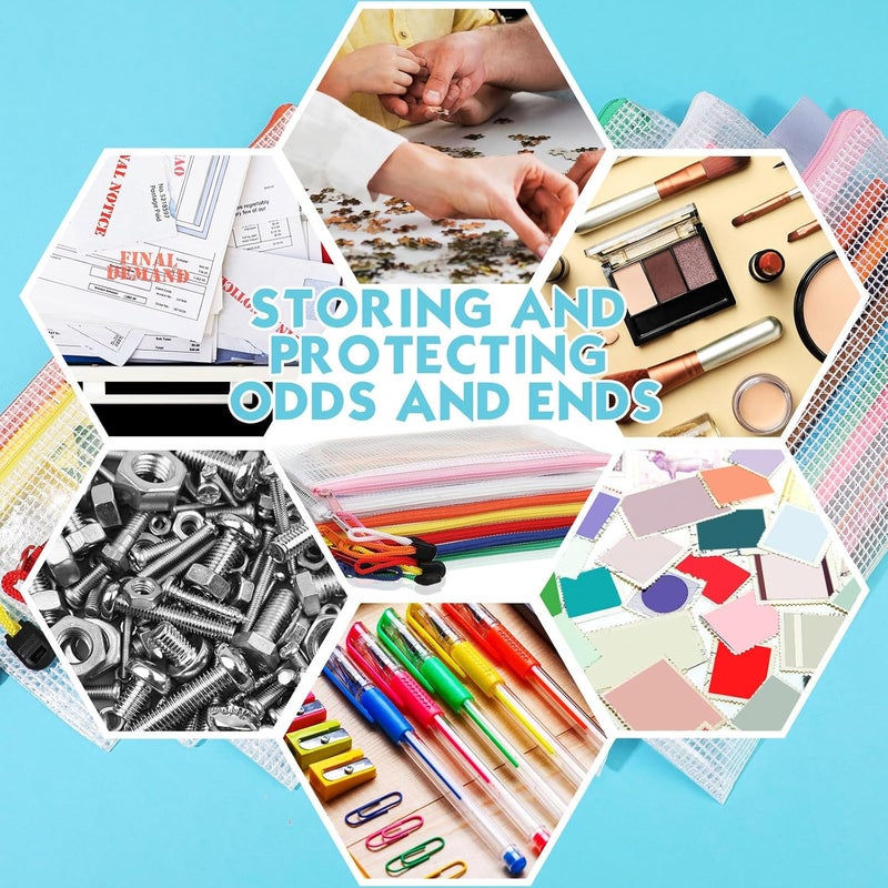 Sherr 120 Pcs Mesh Zipper Pouch Waterproof Mesh Bags A6 Mesh Bags with Zipper Waterproof PVC Document Pouch PVC Travel Zipper Pouches Multipurpose Document Bags for School Office, 12 Multicolor Zipper - Image 4