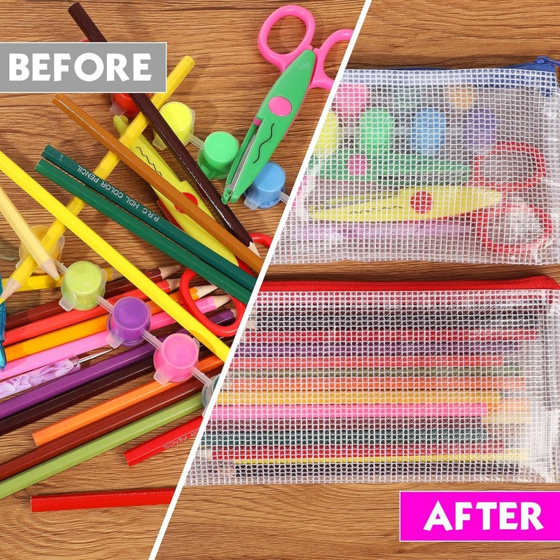 Sherr 120 Pcs Mesh Zipper Pouch Waterproof Mesh Bags A6 Mesh Bags with Zipper Waterproof PVC Document Pouch PVC Travel Zipper Pouches Multipurpose Document Bags for School Office, 12 Multicolor Zipper - Image 3