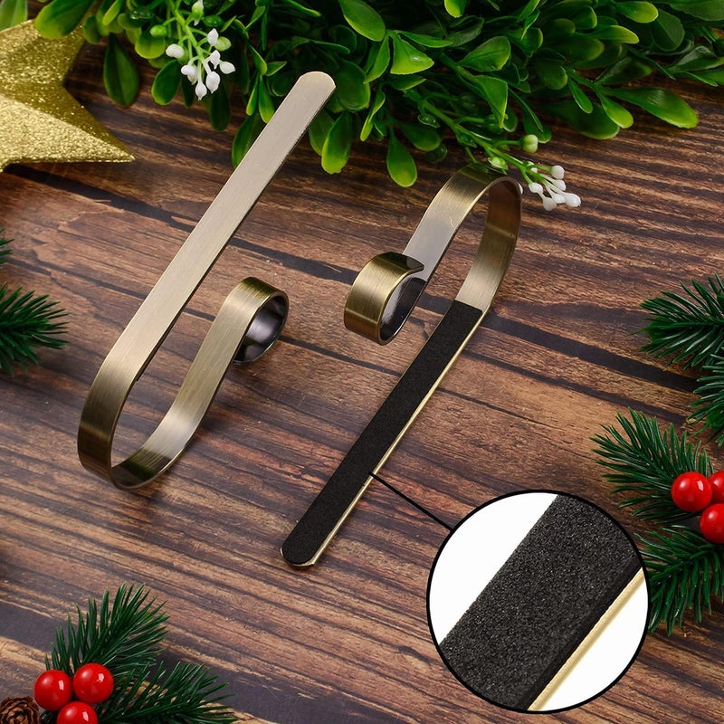 Festanlee 6 Pcs Christmas Stocking Holders Metal Mantel Stocking Hangers Adjustable Hanging Grip Stockings Clip Set (6, Antique Brass) - Image 5