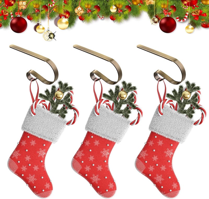 Festanlee 6 Pcs Christmas Stocking Holders Metal Mantel Stocking Hangers Adjustable Hanging Grip Stockings Clip Set (6, Antique Brass) - Image 3