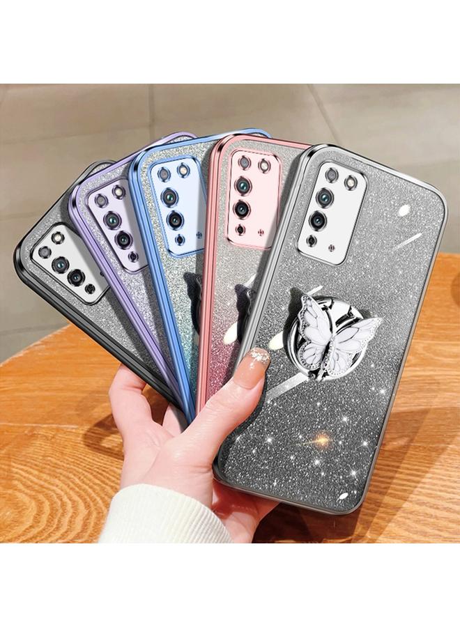 اس-توب جراب لهاتف Honor X10 مطلي بطبقة لامعة متدرجة اللون من مادة TPU مع حامل على شكل فراشة - Image 2