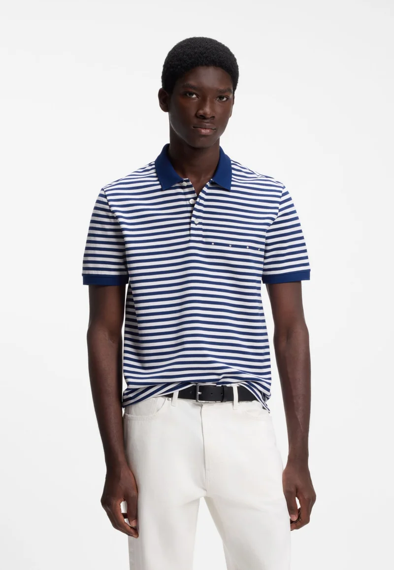HUGO Cotton-piqué polo shirt with horizontal stripe