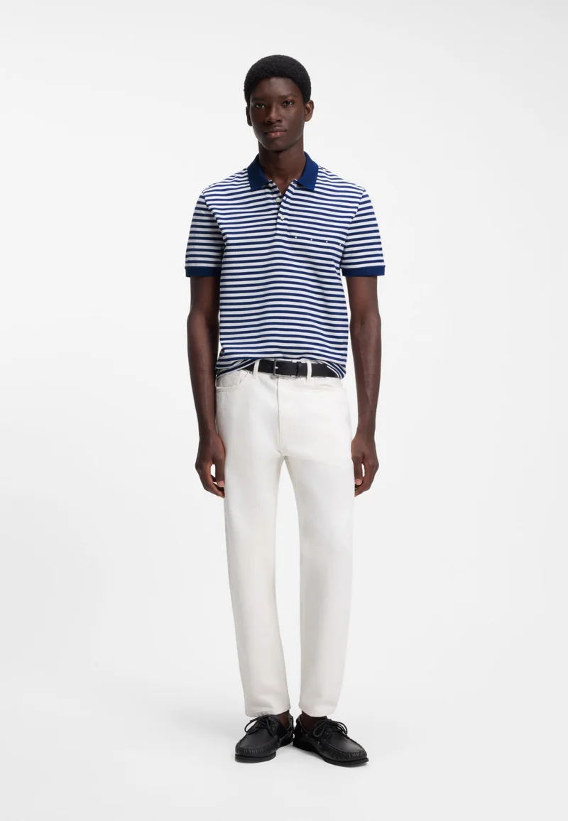 HUGO Cotton-piqué polo shirt with horizontal stripe