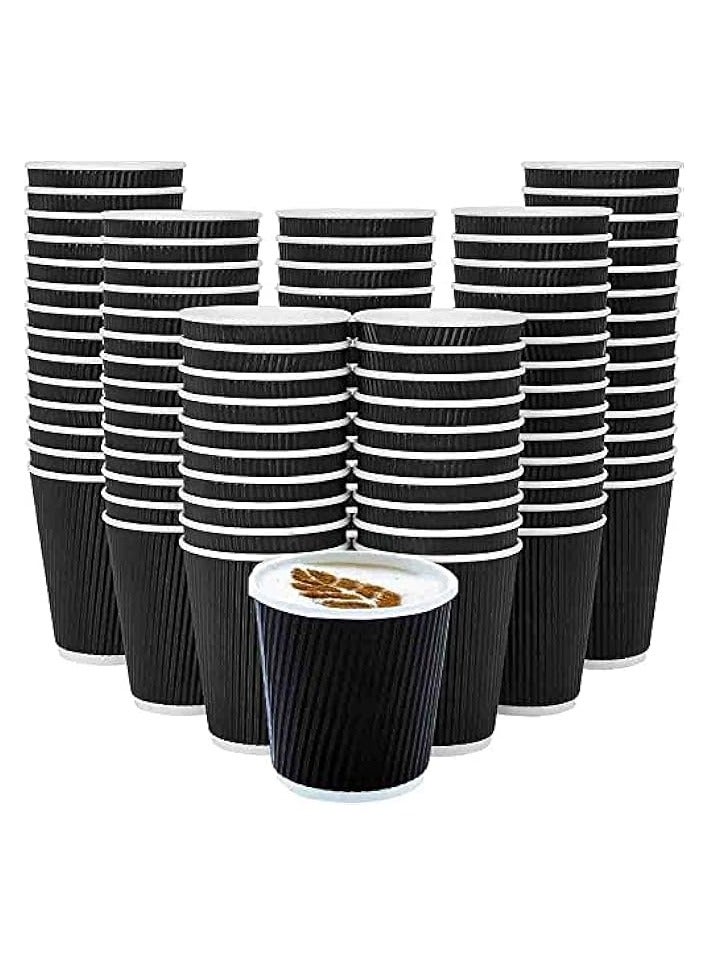 erorex Cup [100 pcs] Double Paper Heat resist Qahwa Disposable 4 oz insulated ripple Cup For Office & Home Black Cup perfect for Events, parties and special occasions  - Image 1