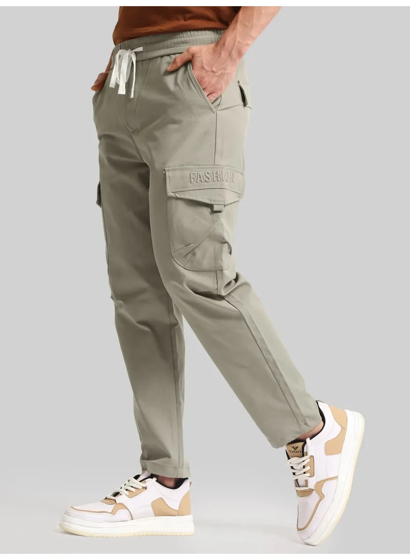 Maniac  Maniac Mens Emboassed Pocket Silver Sege Cotton Blend Baggy Cargo Pant for Men | Best Price UAE