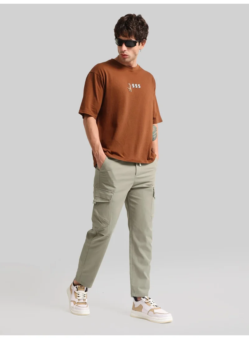 Maniac  Maniac Mens Emboassed Pocket Silver Sege Cotton Blend Baggy Cargo Pant for Men | Best Price UAE