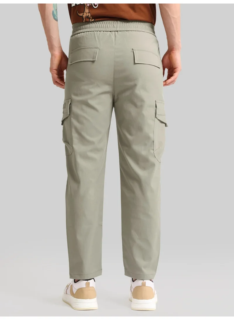 Maniac  Maniac Mens Emboassed Pocket Silver Sege Cotton Blend Baggy Cargo Pant for Men | Best Price UAE