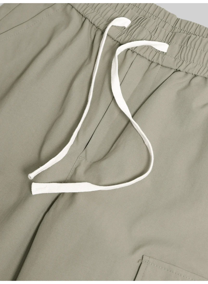 Maniac  Maniac Mens Emboassed Pocket Silver Sege Cotton Blend Baggy Cargo Pant for Men | Best Price UAE