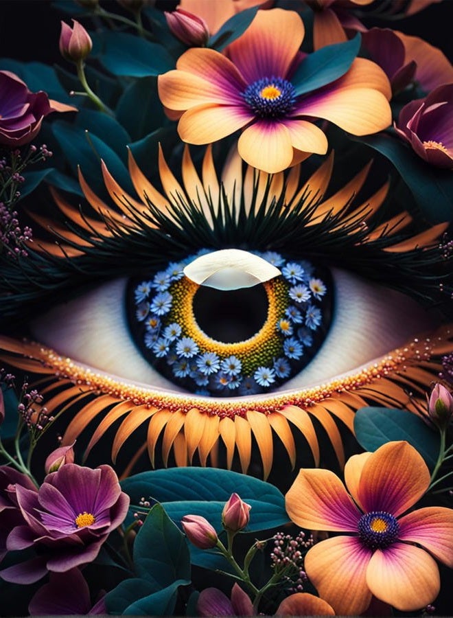 Meothan Eye Diamond Painting Kits for Adults Eyes Diamond Art Kits for Adult Beginners Full Round Drill Flower Diamond Art Painting Gem Art Kits for Home Wall Decor (16x12 inch) - Image 1