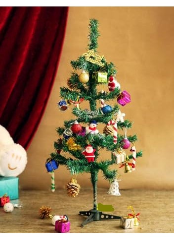 RASHRI ; One For All RASHRI Christmas Tree 1 Feet with 30 Decoration Ornaments Hanging Props for Table Top Office Desk Small Artificial Xmas Tree Party Decor Christmas Decorations Items for Home  - Image 2
