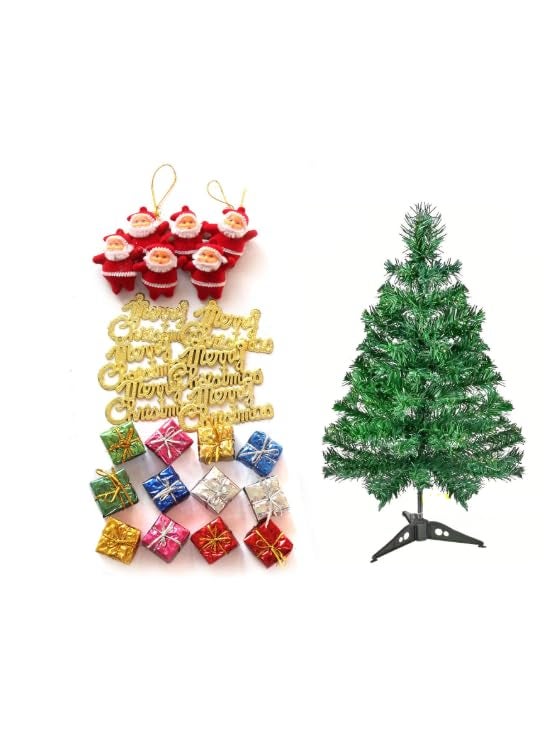 RASHRI ; One For All RASHRI Christmas Tree 1 Feet with 30 Decoration Ornaments Hanging Props for Table Top Office Desk Small Artificial Xmas Tree Party Decor Christmas Decorations Items for Home  - Image 1