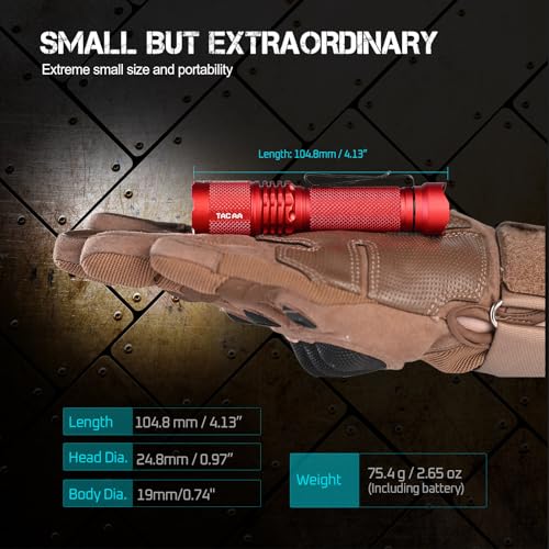 ACEBEAM TAC AA 2.0 Longest-Range AA Flashlight 360 Meters, 900 High Lumens Tactical EDC Flashlight Rechargeable, 6 Modes Pocket LED Flashlight, Super Bright Small Mini Flashlight, Red Color - Image 4