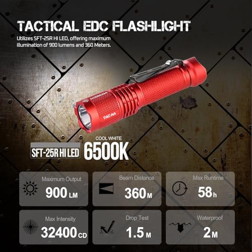 ACEBEAM TAC AA 2.0 Longest-Range AA Flashlight 360 Meters, 900 High Lumens Tactical EDC Flashlight Rechargeable, 6 Modes Pocket LED Flashlight, Super Bright Small Mini Flashlight, Red Color - Image 2