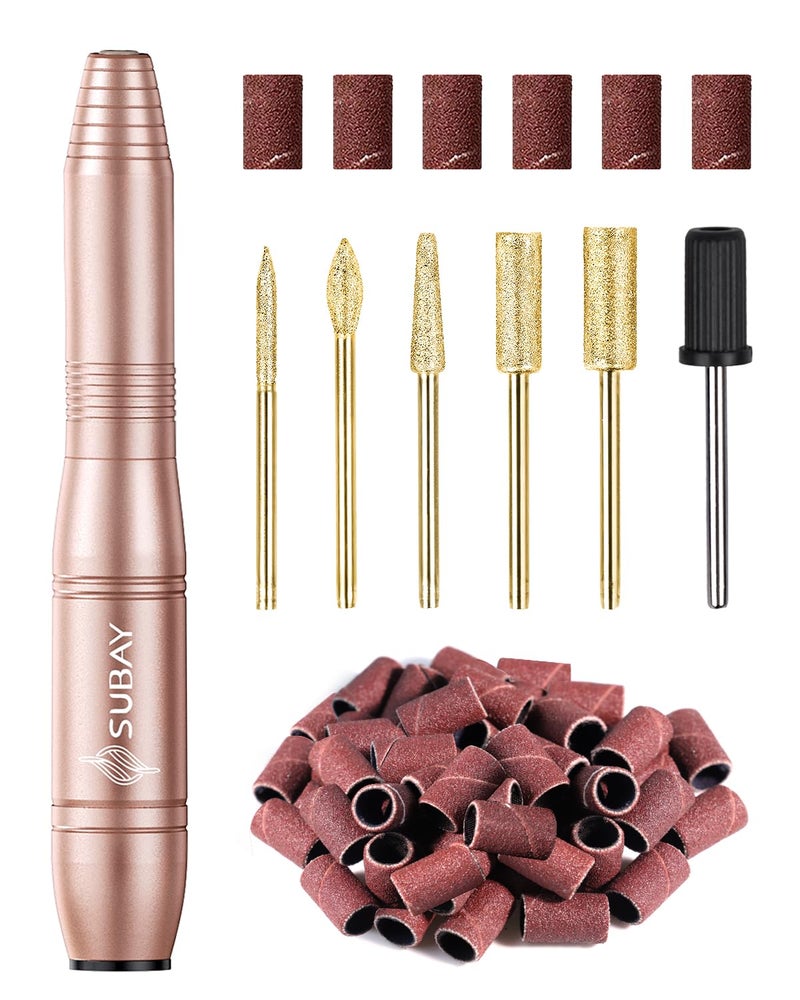 Subay Electric Nail File Nail Drill Machine for Acrylic Gel Nails Portable USB Nail Drill Kit Set with 6 Nail Drill Bits  26 Sanding Bands for Home and Salon Use  Gold