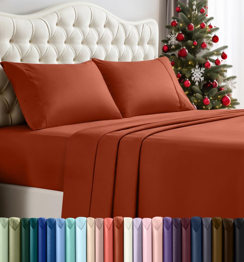 Utopia Bedding Queen Bed Sheets Set - 4 Piece Bedding - Brushed Microfiber - Shrinkage and Fade Resistant - Easy Care (Queen, Terracotta Orange) - Image 1