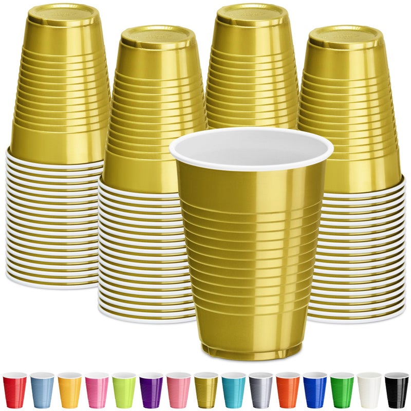 DecorRack Gold Plastic Cups 12 oz Disposable Cups Party Supplies 60 Count