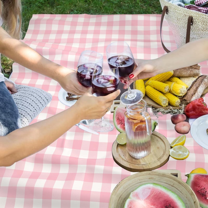 QISOLIY 3 Pcs Pink Gingham Tablecloth Disposable Plastic Checkered Table Cloths For Parties Disposable, Waterproof Rectangular Pink & White Table Cover For Camping, Birthday, Party, Picnic 54    108 Inch - Image 3