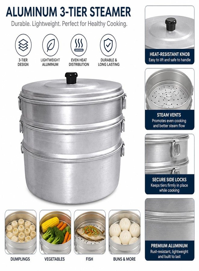 KC Aluminium Momos Steamer 3 Tier Capacity 3 Liters Diameter 8 Inches Silver - Image 3