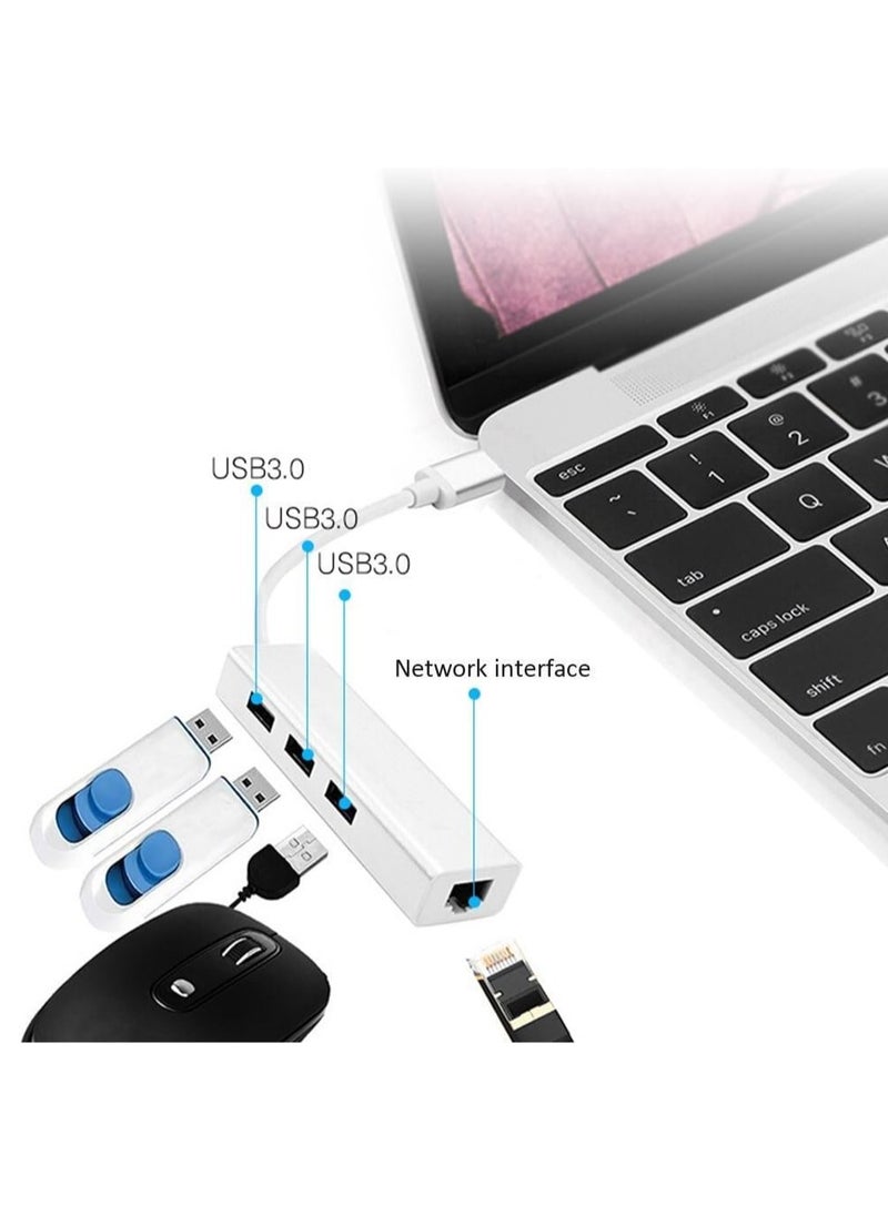 ماركة غير محددة محول RTS USB-C إلى 3 منافذ USB + شبكة إيثرنت RJ45 - أداء عالي - فضي  - Image 3