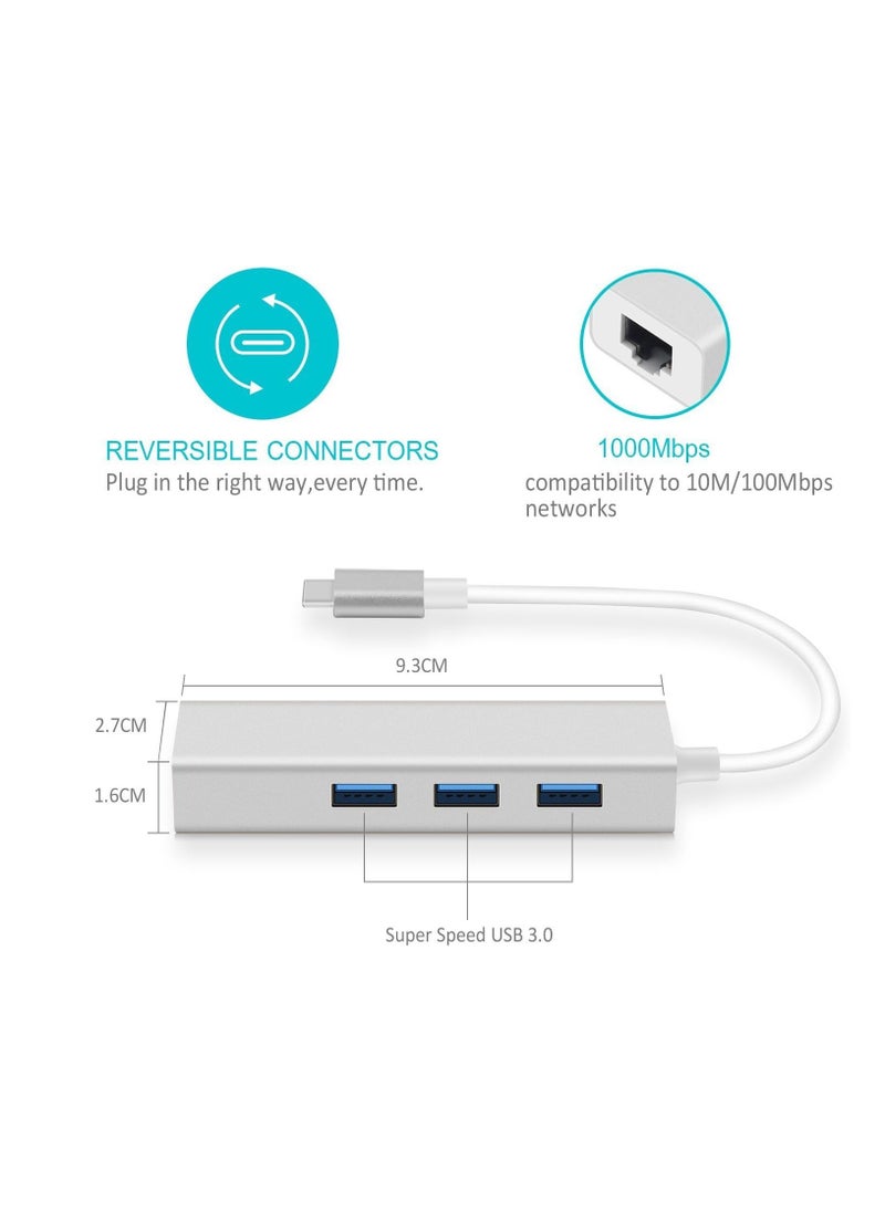 ماركة غير محددة محول RTS USB-C إلى 3 منافذ USB + شبكة إيثرنت RJ45 - أداء عالي - فضي  - Image 4