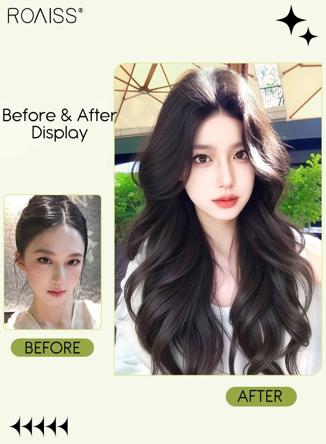 roaiss Long Wavy Wig with Middle-parted Bangs for Women, Seamless Invisibility Natural Soft Synthetic Heat Resistant Hair Wig for Wedding Cosplay Party Daily Use, Brown Black, 60cm (23.62 inches) - Image 3