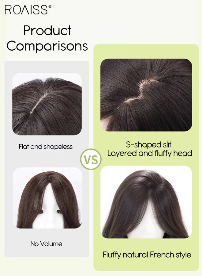 roaiss Long Wavy Wig with Middle-parted Bangs for Women, Seamless Invisibility Natural Soft Synthetic Heat Resistant Hair Wig for Wedding Cosplay Party Daily Use, Brown Black, 60cm (23.62 inches) - Image 4