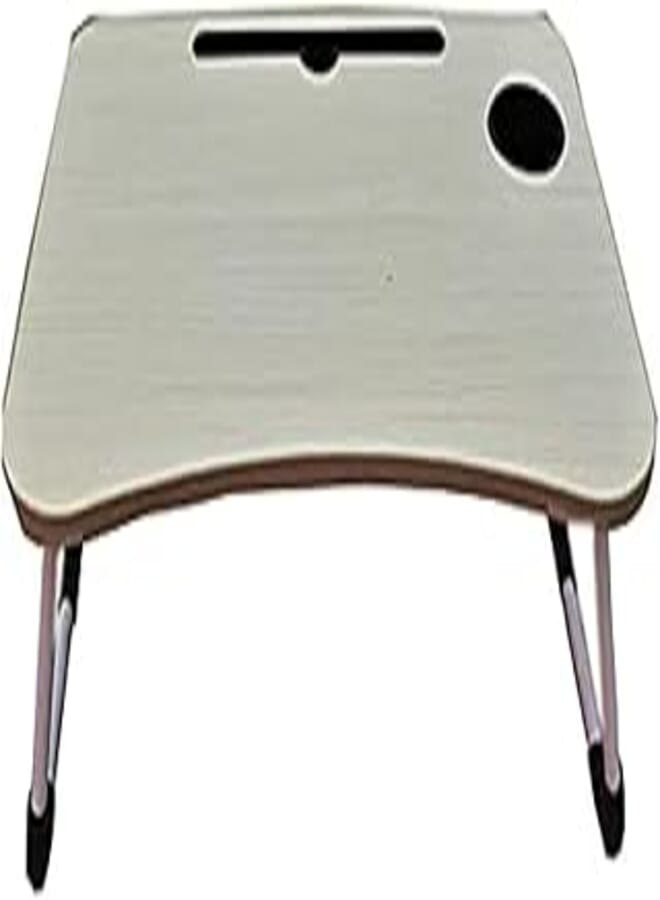 Laptop desk wood round lapdesk game table - foldable portable on bed sofa party computer play table lazy, suitable for lap,reading, mobile and food beige