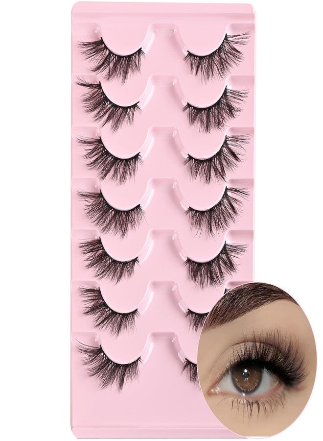 FARRED Half Lashes Cat Eye Lash Wispy False Eyelashes Short 7 Pairs Strip Natural Lashes Fluffy Mink Fox Eye Lashes Pack Small Eyelashes Full Lashes A13 | 5-14MM Black - Image 1