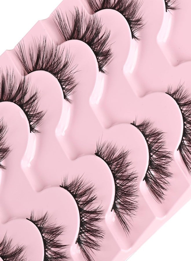 FARRED Half Lashes Cat Eye Lash Wispy False Eyelashes Short 7 Pairs Strip Natural Lashes Fluffy Mink Fox Eye Lashes Pack Small Eyelashes Full Lashes A13 | 5-14MM Black - Image 5