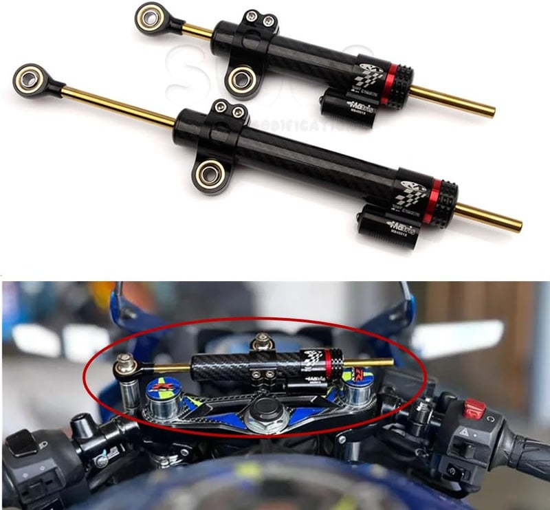 NORXI Universal Motorcycle Steering Damper Adjustable Steering Damper Stabilizer Linear Reversed Safety Control Aluminum Carbon Fiber 135 - Image 4