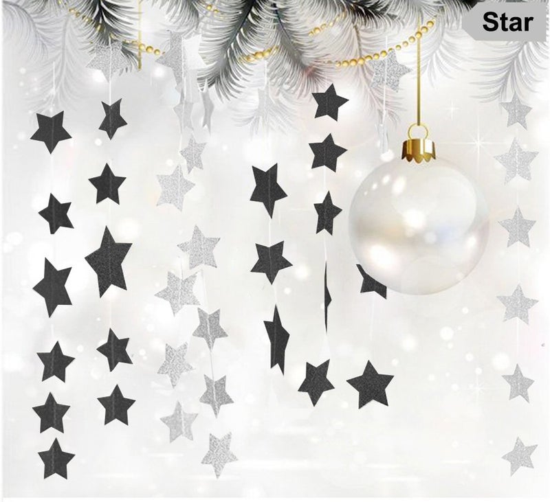Aonor Glitter Black Star Hanging Garland - Twinkle Paper Star Banner for Festival Home Wall Decoration  Halloween Themed Party  Birthday Party Decorations  2.8""  Totally 23 ft/7m - Image 2