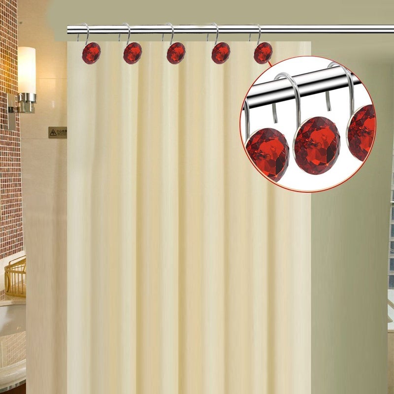 FINROS YUYIKES Shower Curtain Hooks Diamond Shape Shower Rings/Round Acrylic Decorative Rhinestones Bling Rolling Bathroom Bath Set of 12 Rings - Image 2