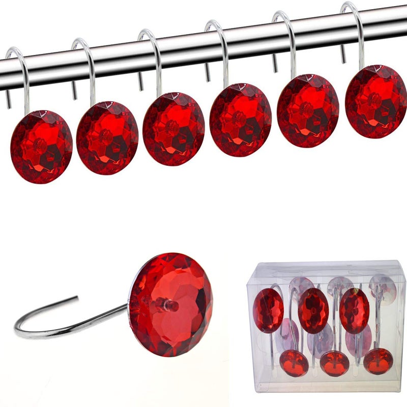 FINROS YUYIKES Shower Curtain Hooks Diamond Shape Shower Rings/Round Acrylic Decorative Rhinestones Bling Rolling Bathroom Bath Set of 12 Rings - Image 1