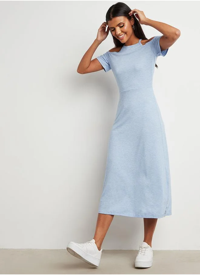 ستايلي Plain Cold Shoulder A-Line T-shirt Midi Dress