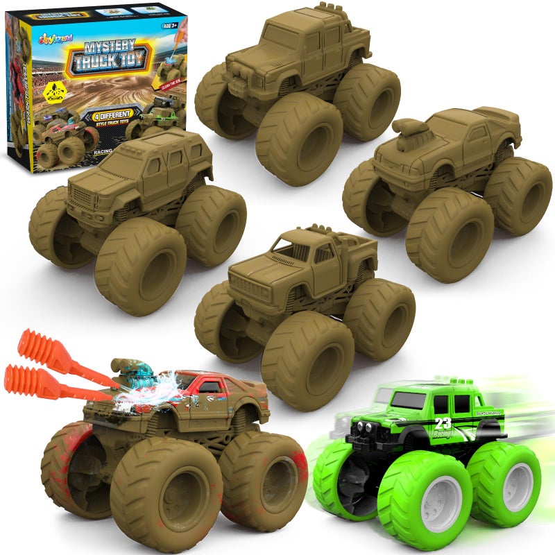 ShyLizard Monster Truck Toys for 3, 4, 5, 6, 7 Year Old Kids, Wash to Reveal Monster Trucks for Toddlers, 4 Pack Toy Trucks with Realistic Mud Paint, Ideal Birthday for Boys Grils 3-5 6-8 - Image 1