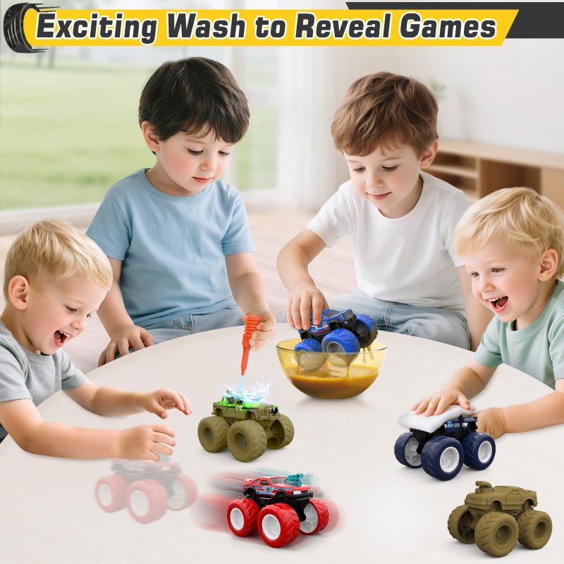 ShyLizard Monster Truck Toys for 3, 4, 5, 6, 7 Year Old Kids, Wash to Reveal Monster Trucks for Toddlers, 4 Pack Toy Trucks with Realistic Mud Paint, Ideal Birthday for Boys Grils 3-5 6-8 - Image 4