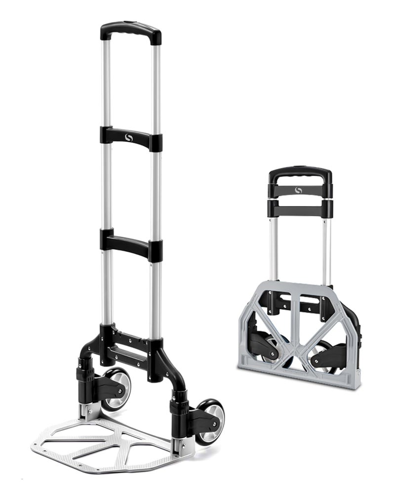 Folding Hand Truck Dolly Cart with Wheels Foldable Lightweight Aluminum Luggage Cart Portable Collapsible Trolly for Utility Cart Hand Trucks for Moving Travel Shopping Airport Office