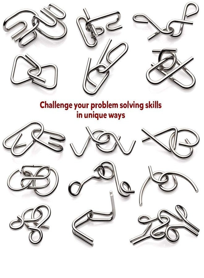 Dezva Brain Teasers Metal Wire Puzzle Toys - Assorted Metal Puzzle Toys for Gifts, Party Favors, Prizes, Disentanglement Puzzle Unlock Interlock Toys - IQ Puzzle Brain Teaser Set of 16 - Image 3