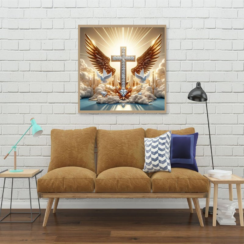KTHOFCY 5D DIY Diamond Painting Kits for Adults Kids, Angel Cross Full Drill Embroidery Cross Stitch Crystal Rhinestone Paintings Pictures Arts Wall Decor Painting Dots Kits 13.7X13.7 inch - Image 2
