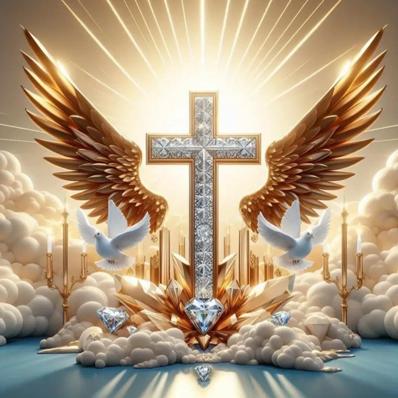 KTHOFCY 5D DIY Diamond Painting Kits for Adults Kids, Angel Cross Full Drill Embroidery Cross Stitch Crystal Rhinestone Paintings Pictures Arts Wall Decor Painting Dots Kits 13.7X13.7 inch - Image 1