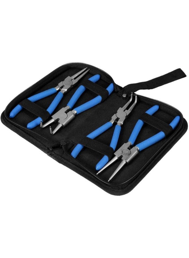 klarako Snap Ring Pliers, 4pc Professional 7" Internal External Straight Bent Circlip Snap Ring Pliers Set, Repair Tool Comfort Grip for Automotive,Mowers - Image 1