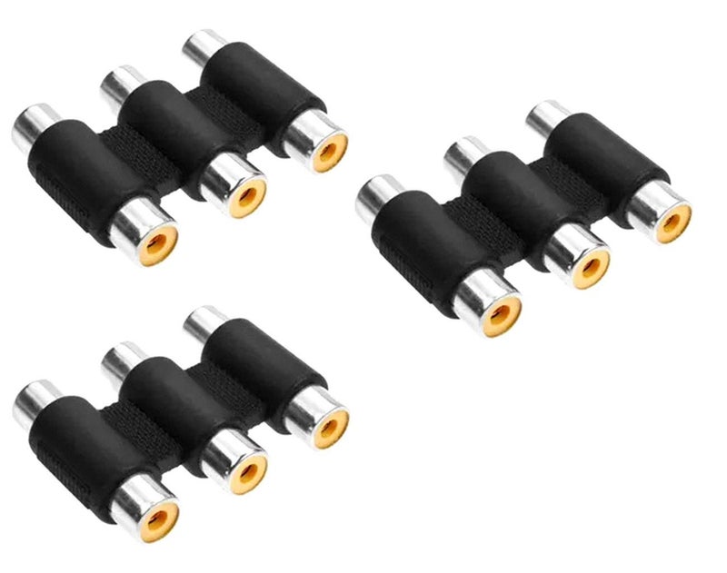 LipiWorld® RCA Female to RCA Female Coupler converter Jointer Jack (3 PCS 3RCA F to F Jack) - Image 1