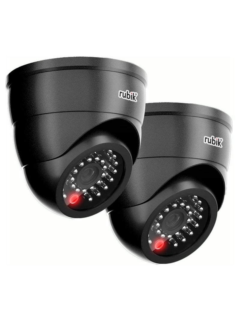 Rubik 2pc Dummy CCTV Camera with Flashing LED Light, Adjustable Fake Surveillance Camera Security Indoor Dome Camera with LED Light (Black)  - Image 1