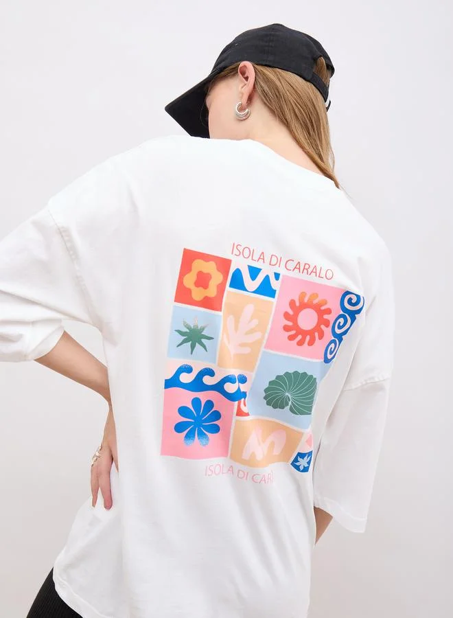Styli Graphic Print Short Sleeve Oversized T-Shirt