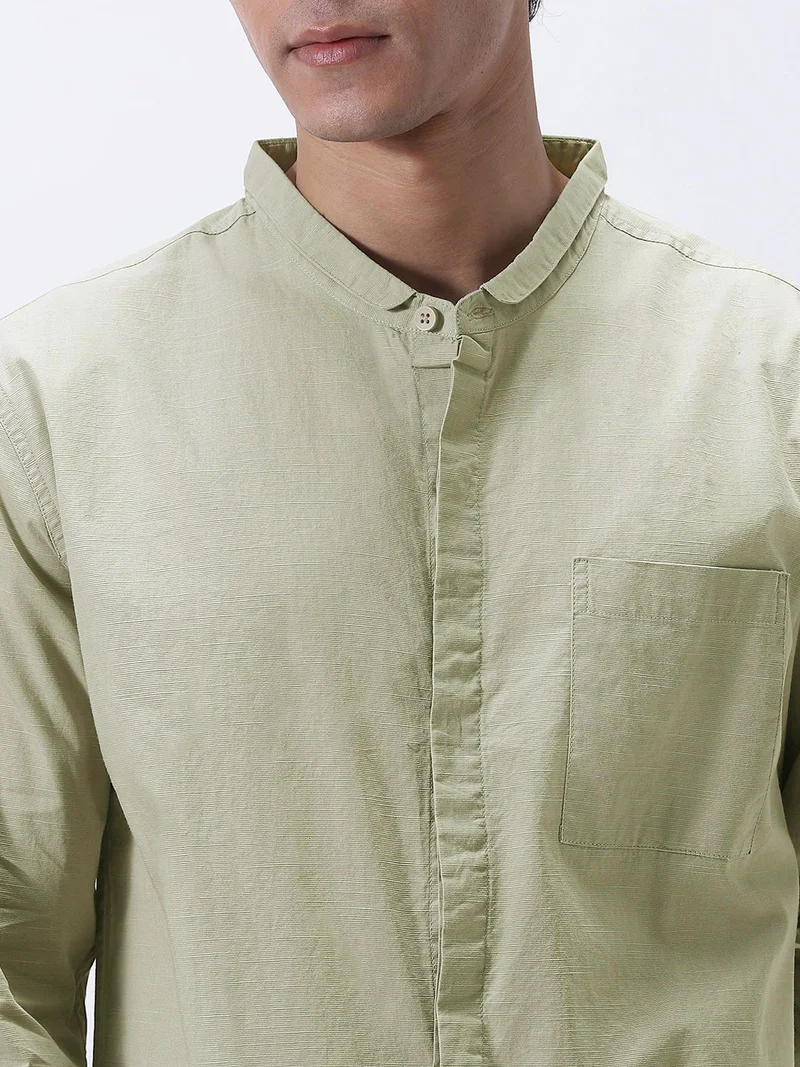 Urbano Fashion  Urbano Fashion Men's Light Olive Cotton Full Sleeve Regular Fit Casual Solid Shirt with Band Collar  | Best Price UAE