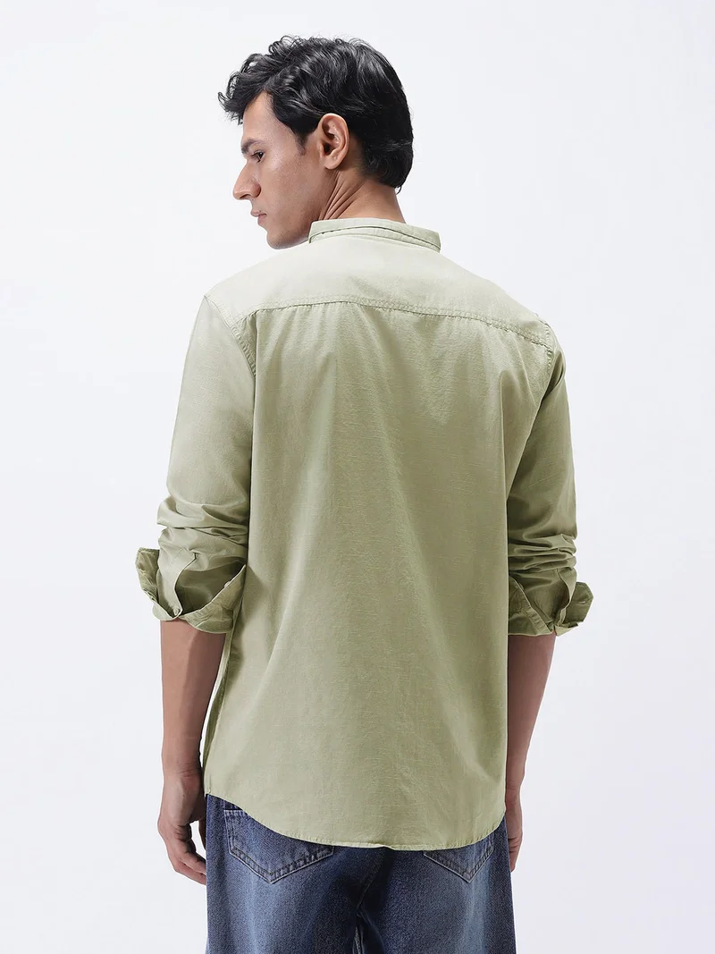 Urbano Fashion  Urbano Fashion Men's Light Olive Cotton Full Sleeve Regular Fit Casual Solid Shirt with Band Collar  | Best Price UAE