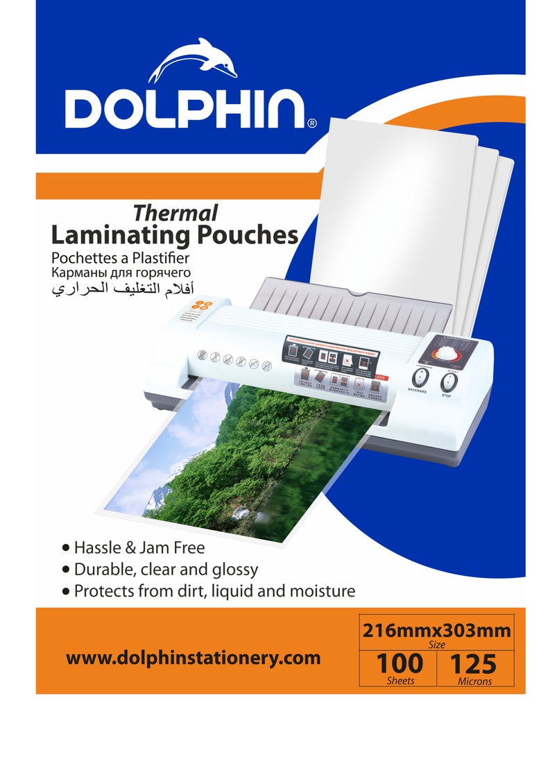 Dolphin A4 Lamination Pouches – 125 Micron Thickness, Pack of 100, Premium Quality for Smooth & Durable Finish  - Image 1