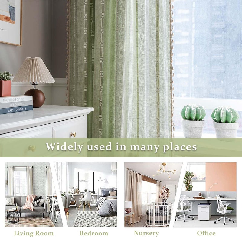 ColorBird Green Linen Curtains 63 inch Length  2 Panels Boho Linen Living Room Curtain  Farmhouse Bedroom Curtains  Embroidered Rustic Window Curtain Panels for Dining Nursery Closet - Image 5